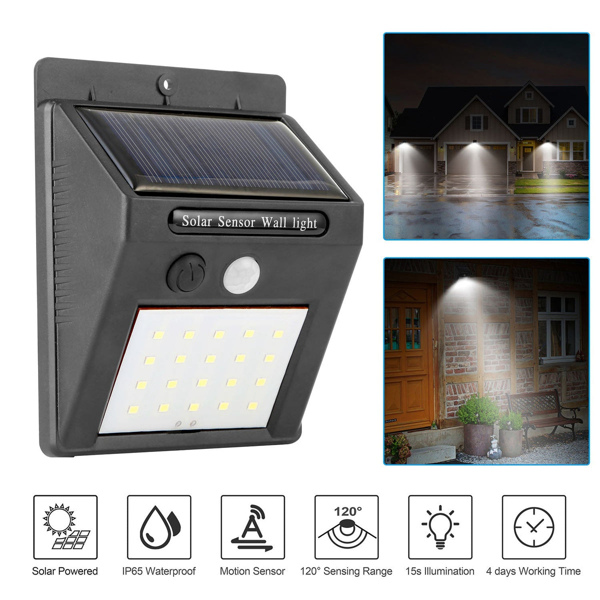Solar Sensor Wall Light black with 20 LEDs, IP65 waterproof, motion sensor, 120° range on Tampa Home & Garden Store