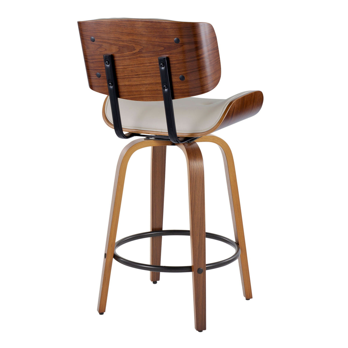 Mid-Century counter stool pair, white seat, walnut back, swivel with footrest HouseOfZazla on Tampa Home & Garden Store