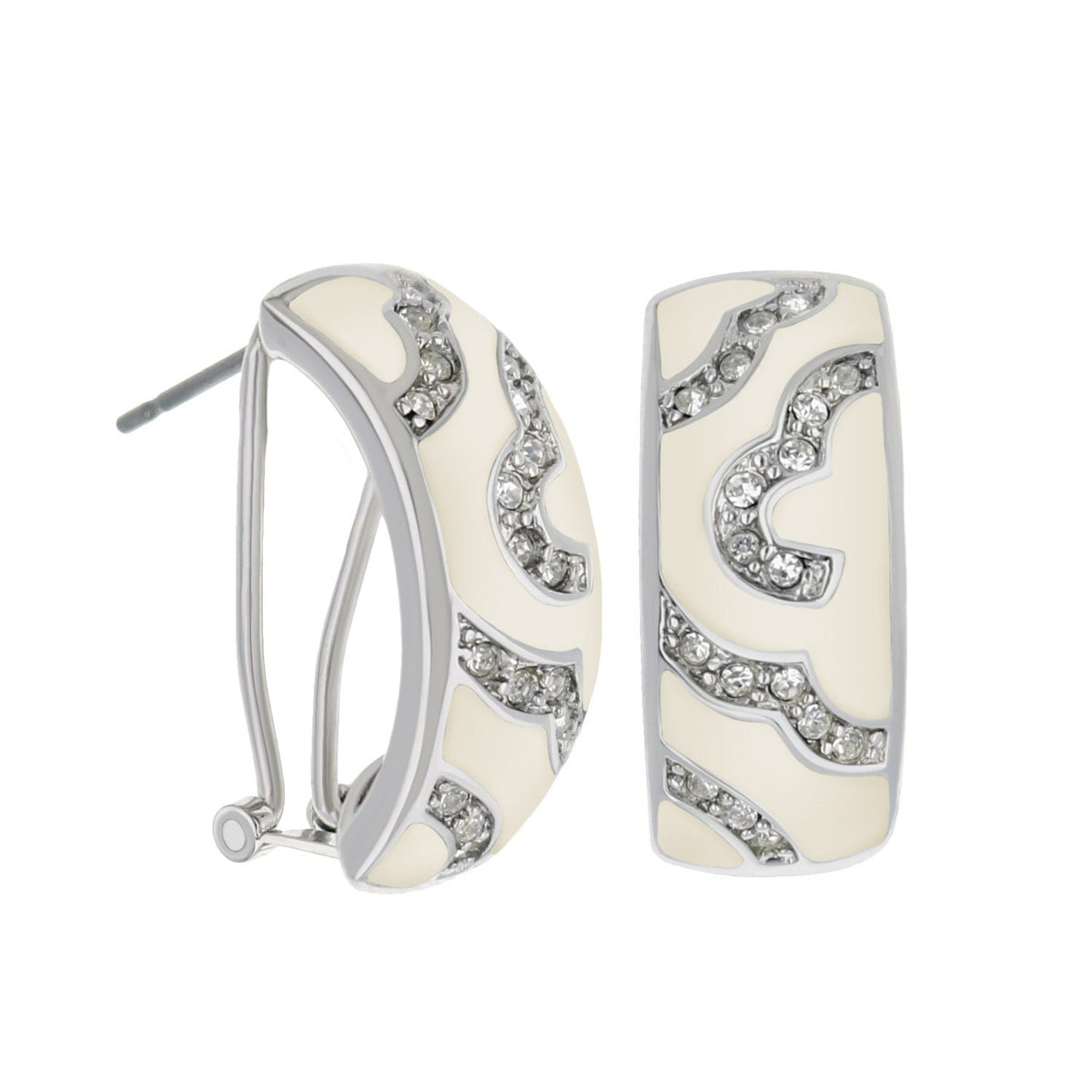 Lauren G Adams LGA French Clip Earrings, cream enamel with crystal accents, clip-on earrings on Tampa Home & Garden Store