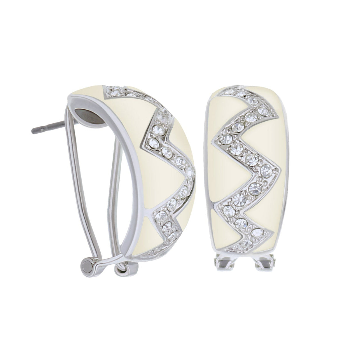 LGA French Clip Earrings pair by Lauren G Adams, cream enamel hoops with crystal accents on Tampa Home & Garden Store