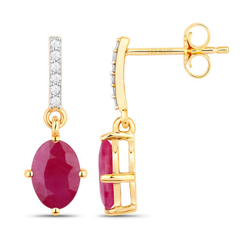 Pair of ruby and diamond drop earrings in 10K yellow gold by Bids.com, 1.75ct oval ruby with diamond accents on Tampa Home & Garden Store