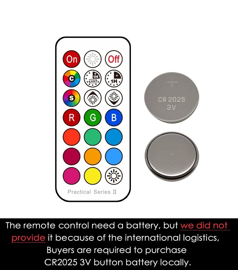 LED candle color remote with RGB circular buttons and two CR2025 batteries on Tampa Home & Garden Store