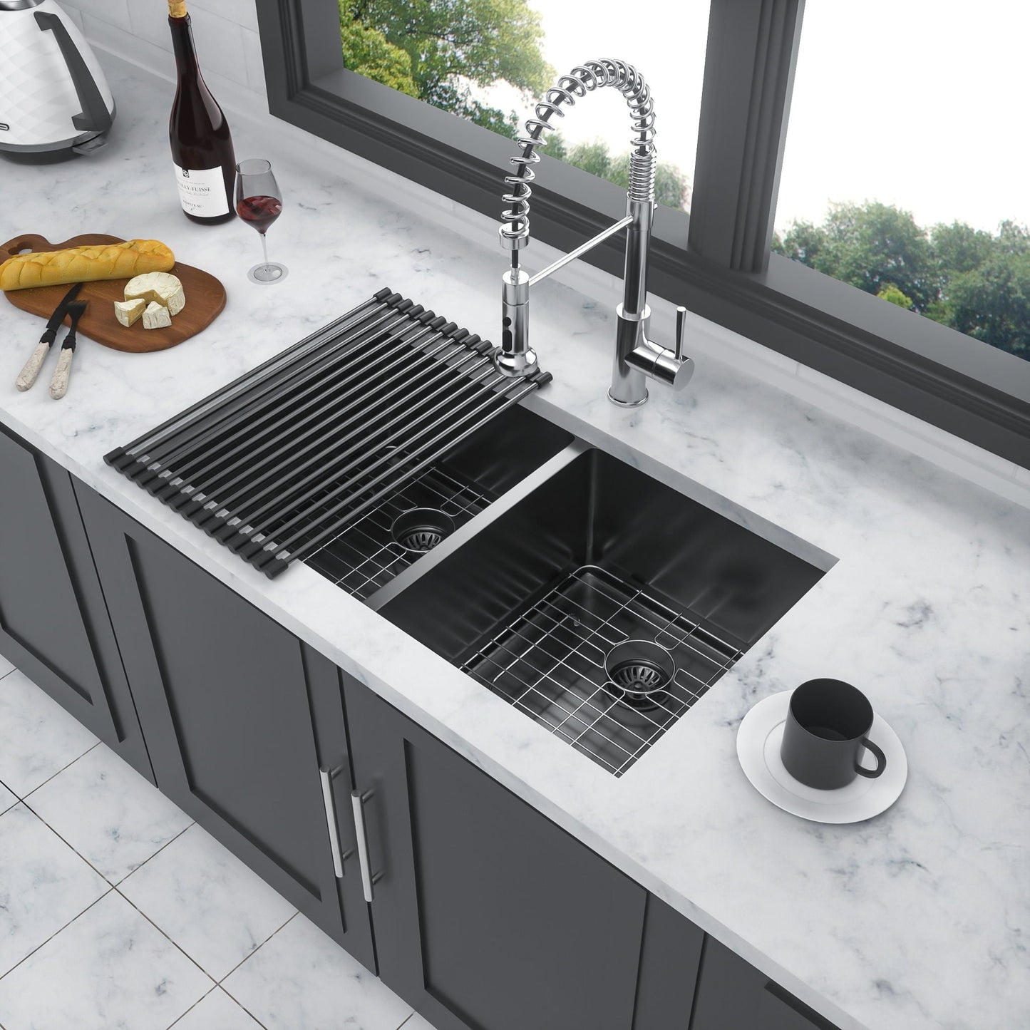 Double bowl undermount sink 33x19, 16-gauge gunmetal black dual 10 in basins HouseOfZazla on Tampa Home & Garden Store