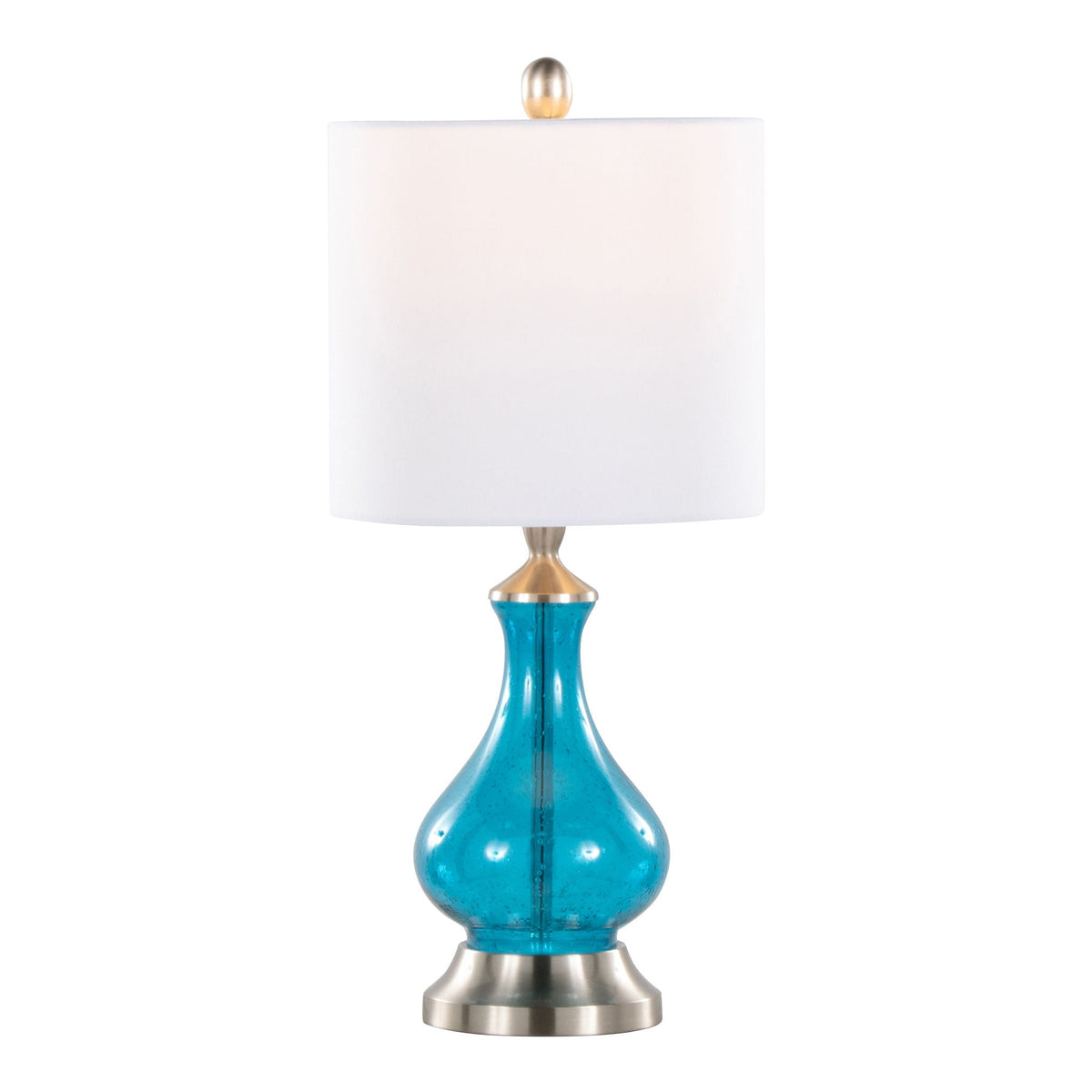Jasmine contemporary lamp with sapphire blue seeded glass base and white shade HouseOfZazla on Tampa Home & Garden Store