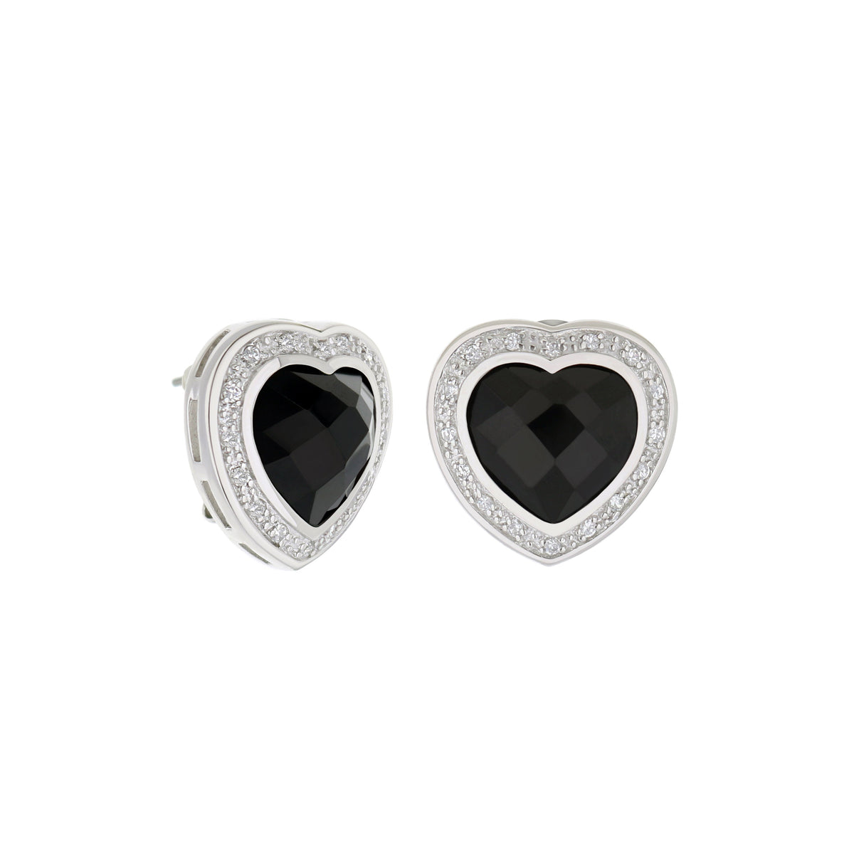 Lots of Love Button Earrings by Lauren G Adams, heart-shaped black onyx with pavé crystal halo in silver, pair on Tampa Home & Garden Store
