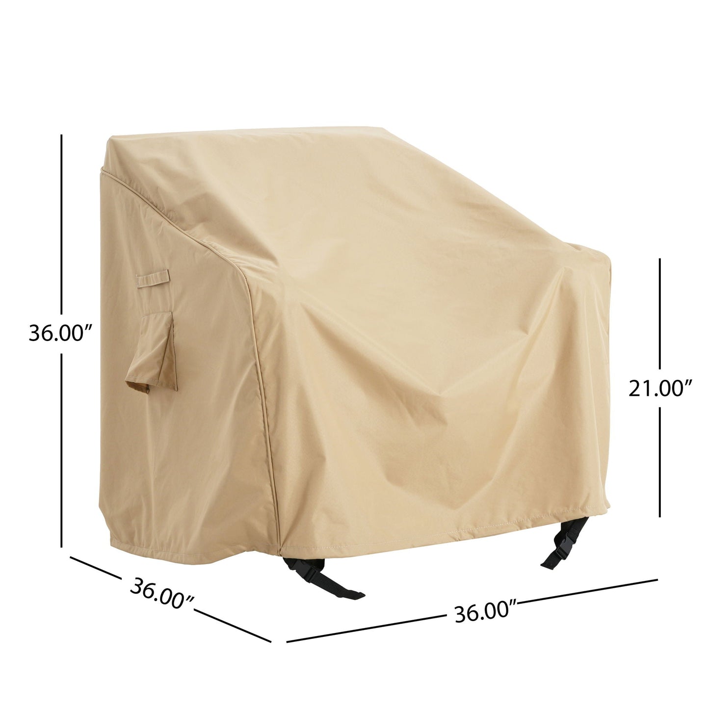 Shield Outdoor Patio Club Chair Cover beige fabric by HouseOfZazla with side straps on Tampa Home & Garden Store