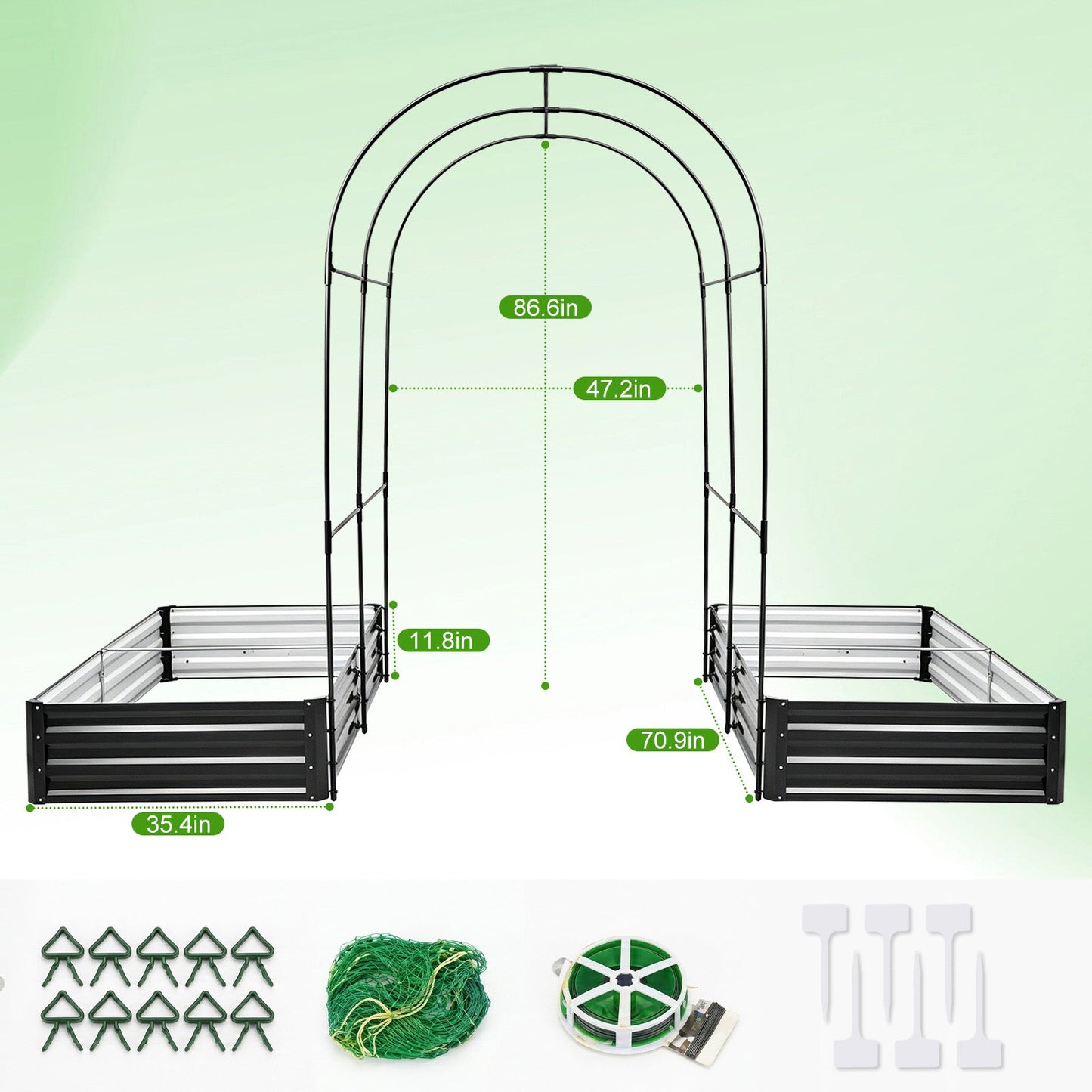 Raised garden beds with arch trellis, two-pack black metal planter boxes for gates on Tampa Home & Garden Store