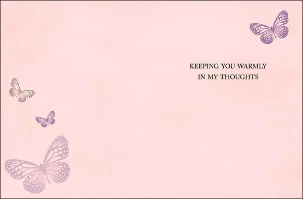 Notion Card Feel Better Soon Get Well Card pink butterfly greeting card with warm thoughts on front on Tampa Home & Garden Store