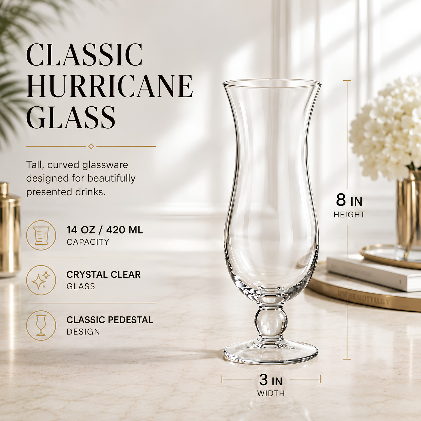 Set of 6 Tall Hurricane Glasses for Home and Bar