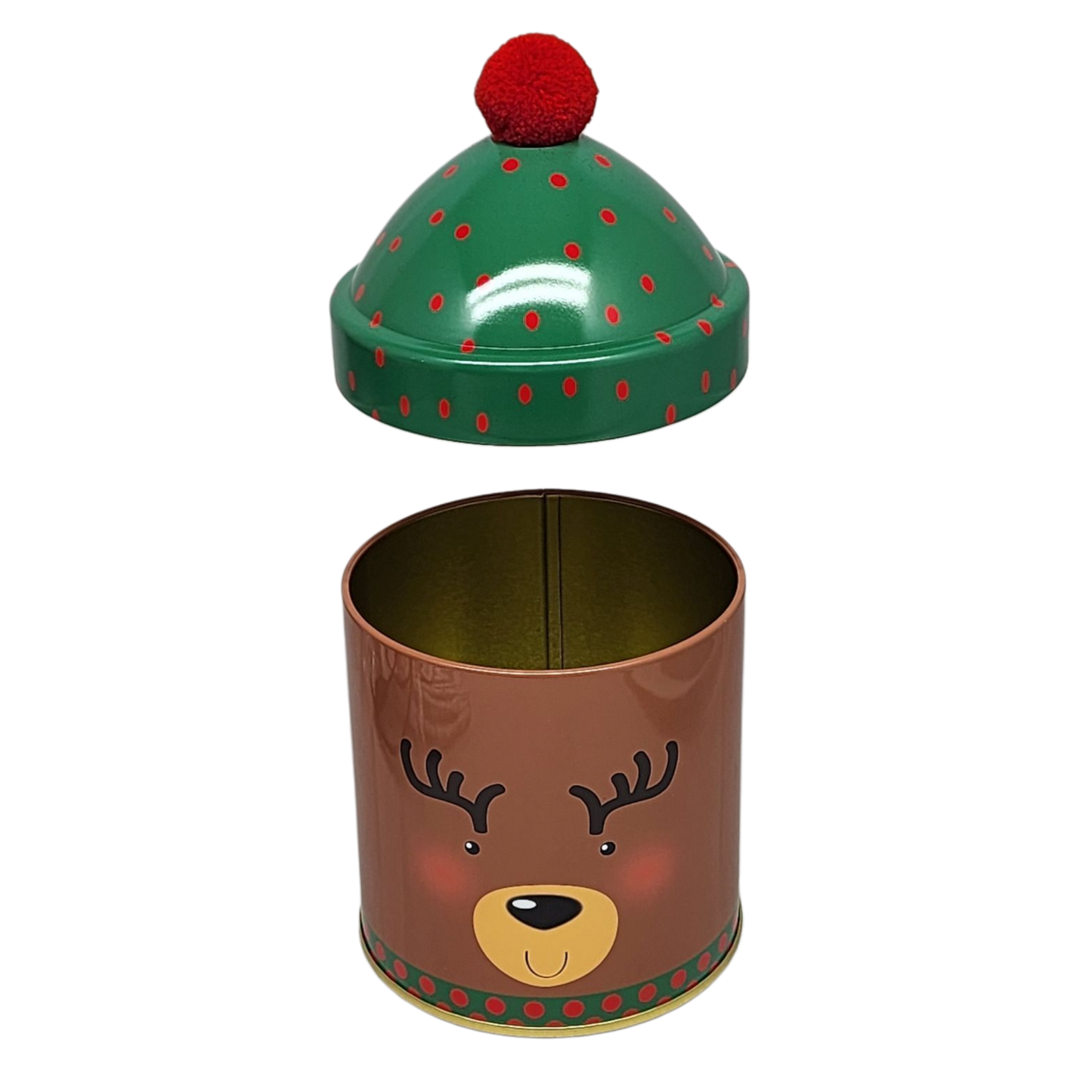 Lata de regalo con gorro de pompón - Reno