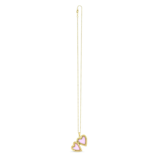14K yellow gold diamond heart locket necklace with double pink heart pendants by Bids on Tampa Home & Garden Store