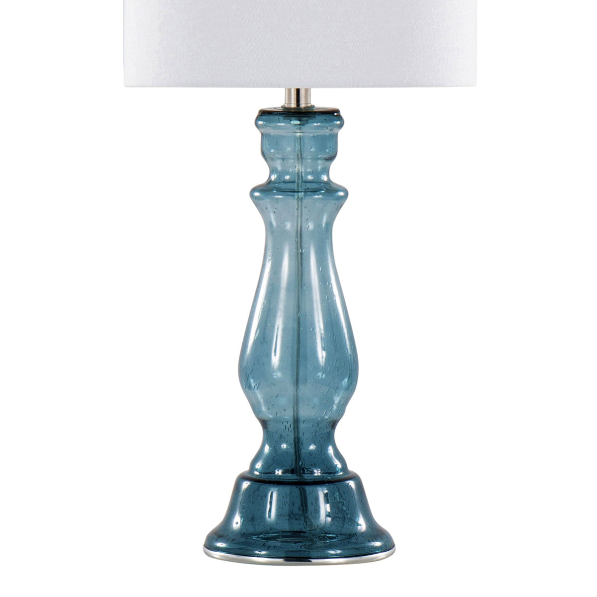 Bishop contemporary angel lamp set of 2 with teal blue glass base and white shade HouseOfZazla on Tampa Home & Garden Store