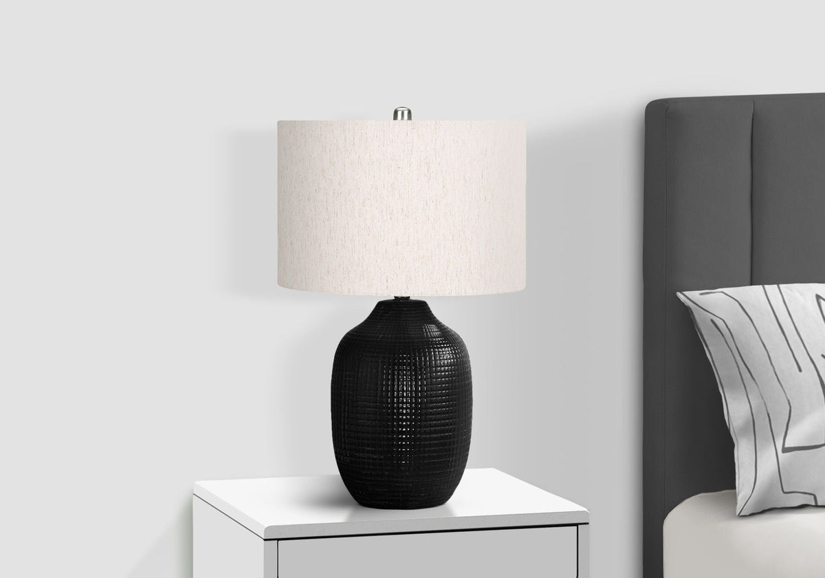 Table lamp ceramic black base with cream fabric shade by HouseOfZazla on Tampa Home & Garden Store