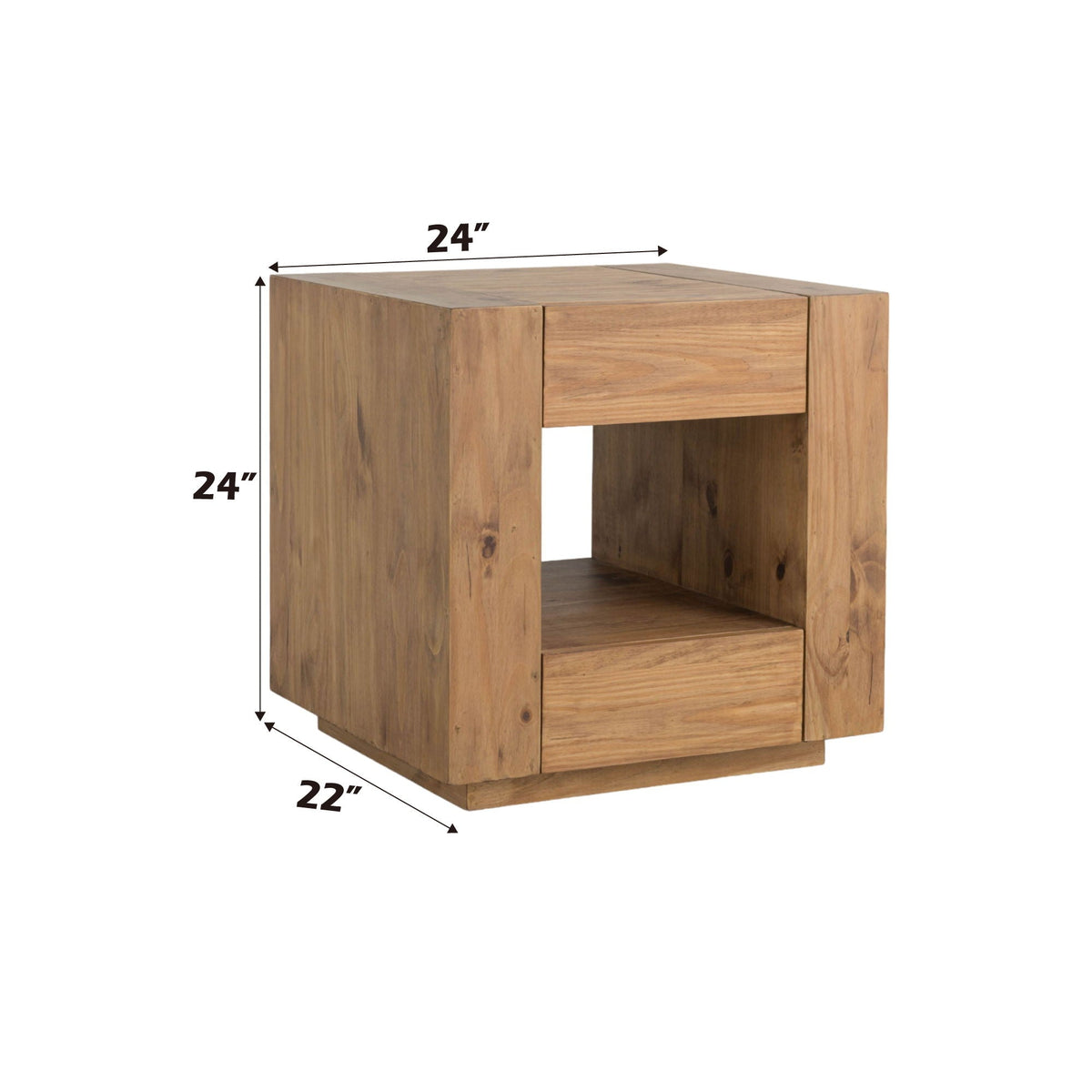 Harlan Oak End Table with Storage and Wheels by HouseOfZazla, light brown, 24in H on Tampa Home & Garden Store