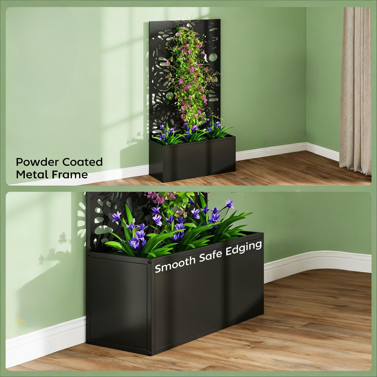Stylish Plant Bed planter by HouseOfZazla in black metal frame; freestanding or wall mount on Tampa Home & Garden Store