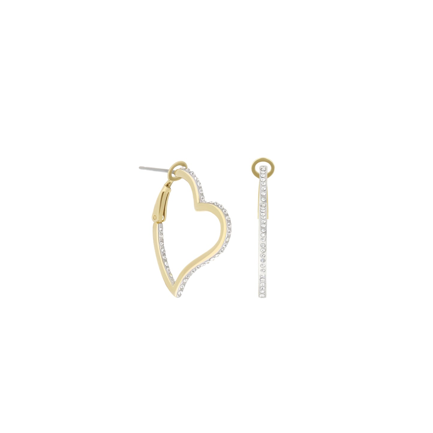 Pave Heart Hoop Earrings gold-tone hoops with pavé crystals set of 2 on Tampa Home & Garden Store
