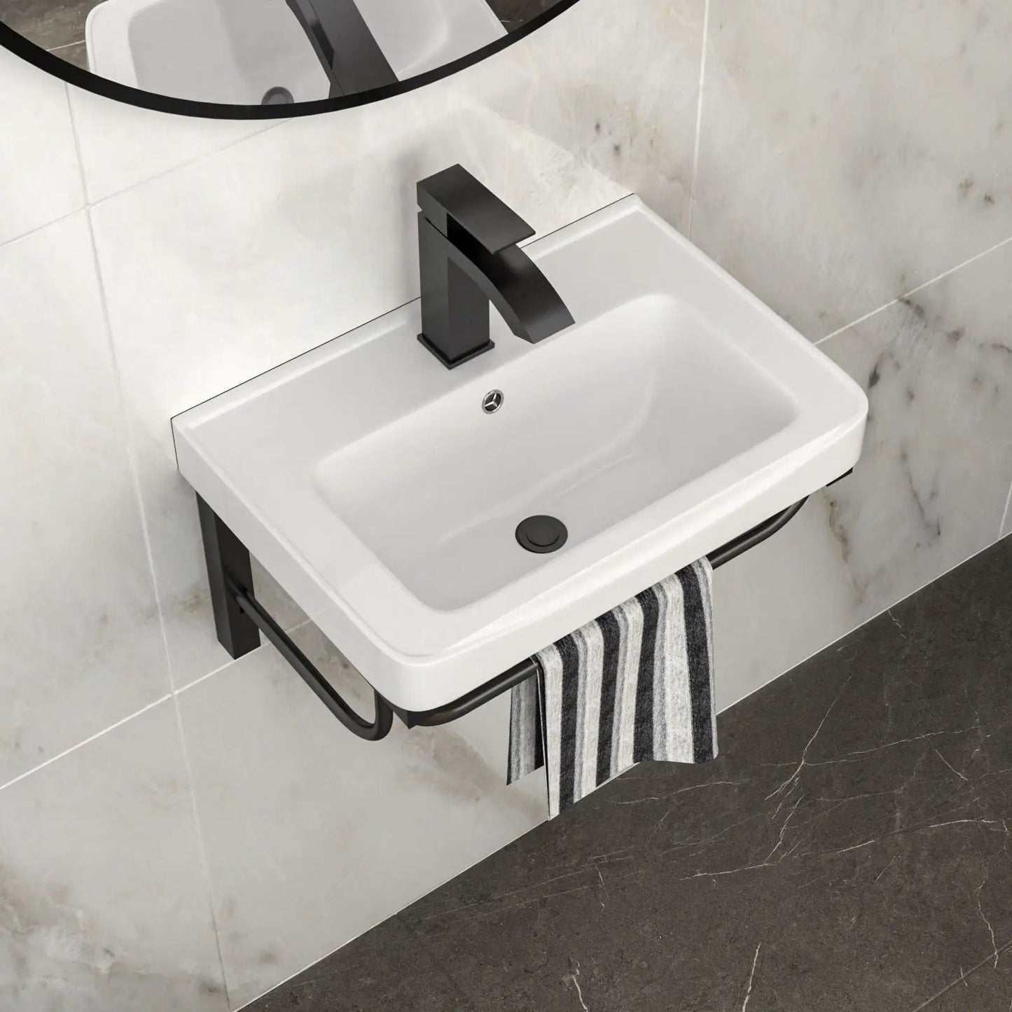 Wall Mounted Rectangular Sink With Towel Bar