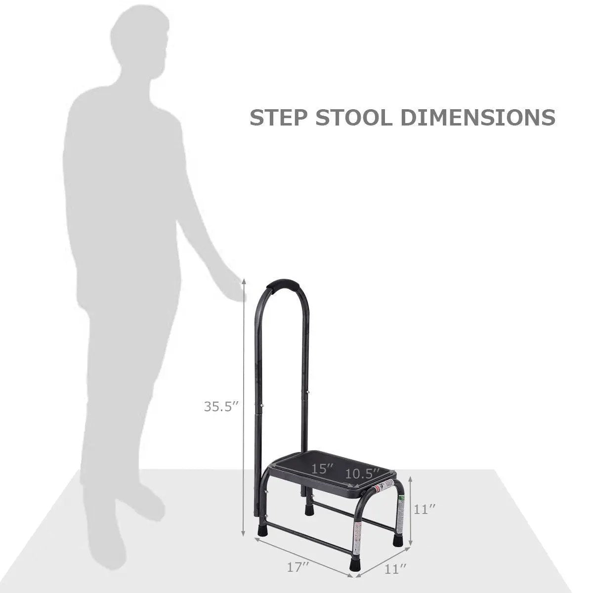 DirectDeals 330 Lbs Non Slip Heavy Duty Step Stool with black steel frame and handrail on Tampa Home & Garden Store