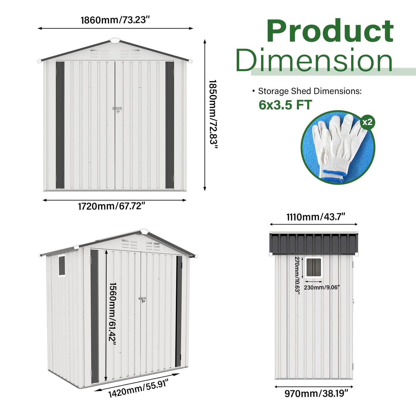Garden Tool Shed Metal Storage Shed with peaked roof, lockable doors by HouseOfZazla, 6x3.5 ft on Tampa Home & Garden Store