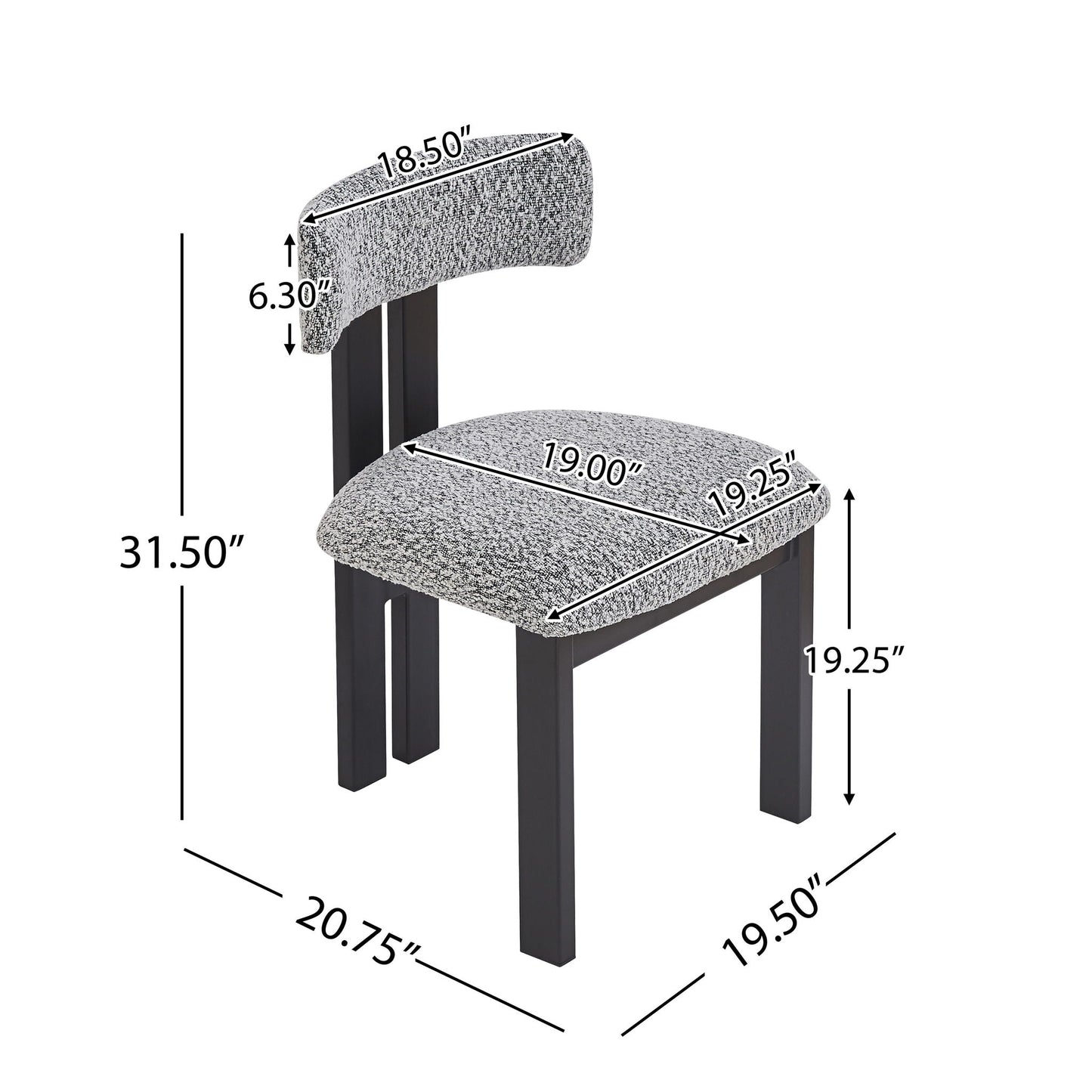 Modern upholstered armless dining chair with black metal legs in gray speckled fabric on Tampa Home & Garden Store