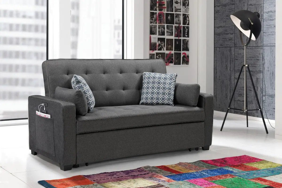 Sleeper Sofa with USB Ports and Pillows Gray