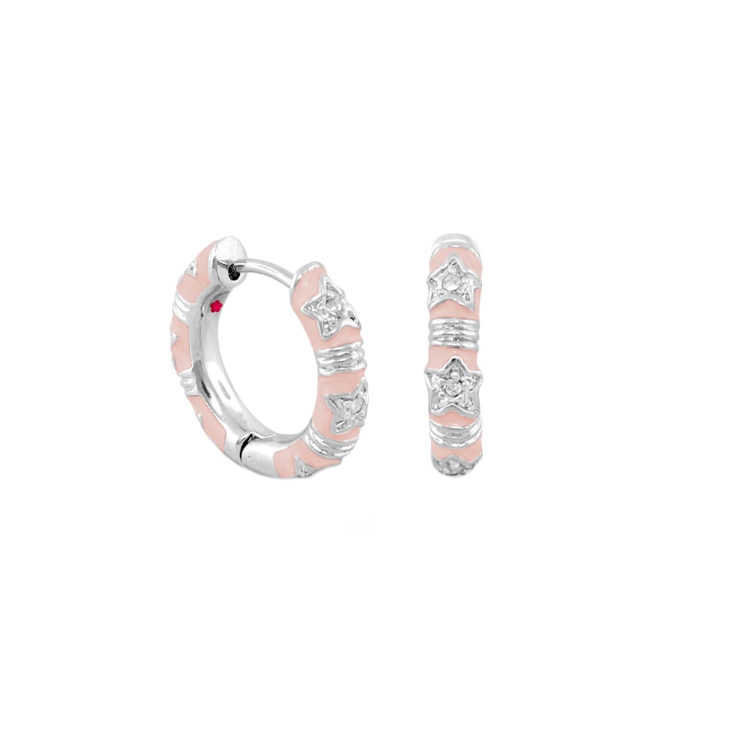 Stars of Night Wide Huggie hoop earrings in pink enamel with silver stars, Lauren G Adams on Tampa Home & Garden Store