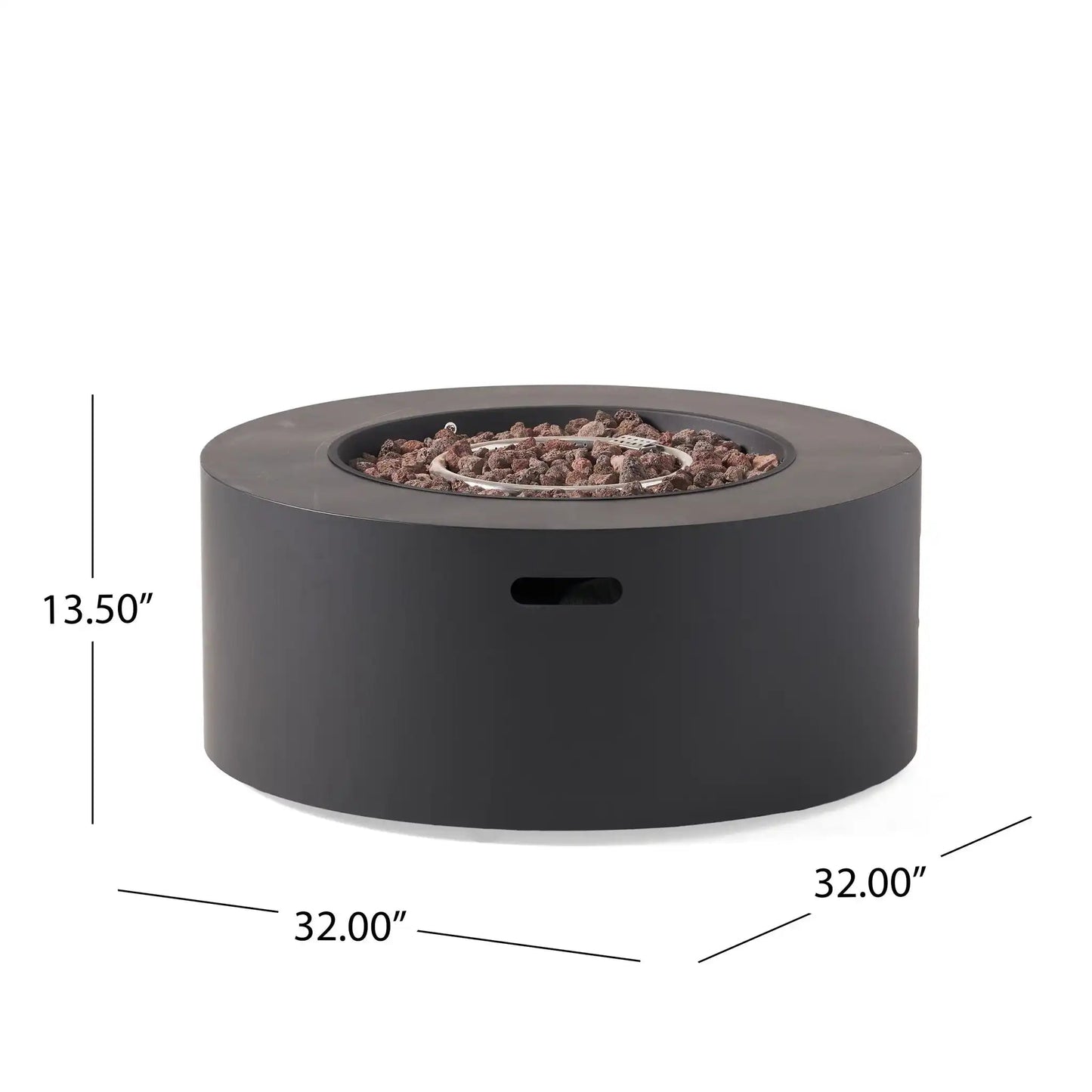 Round iron fire pit with 40,000 Btu, black finish, lava rocks, HouseOfZazla fireplace on Tampa Home & Garden Store