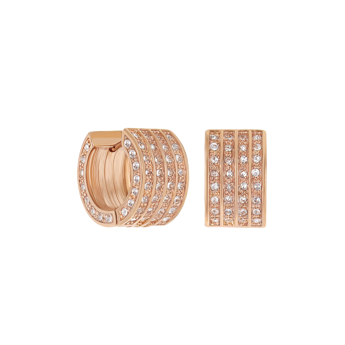 Pave Huggies earrings pair in rose gold with multiple pave bands by Lauren G Adams on Tampa Home & Garden Store