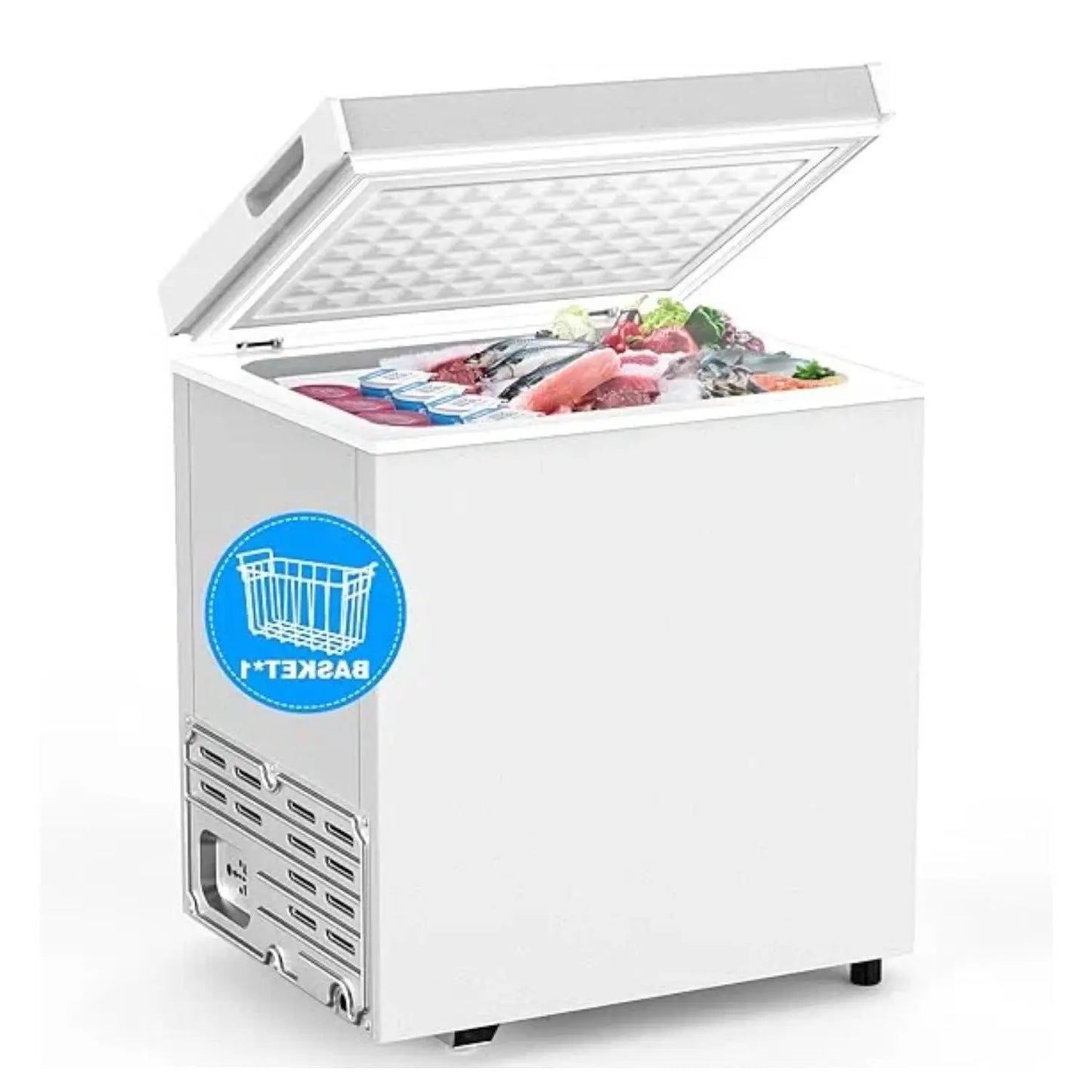 Compact Chest Freezer by Kismile with removable basket, white finish on Tampa Home & Garden Store