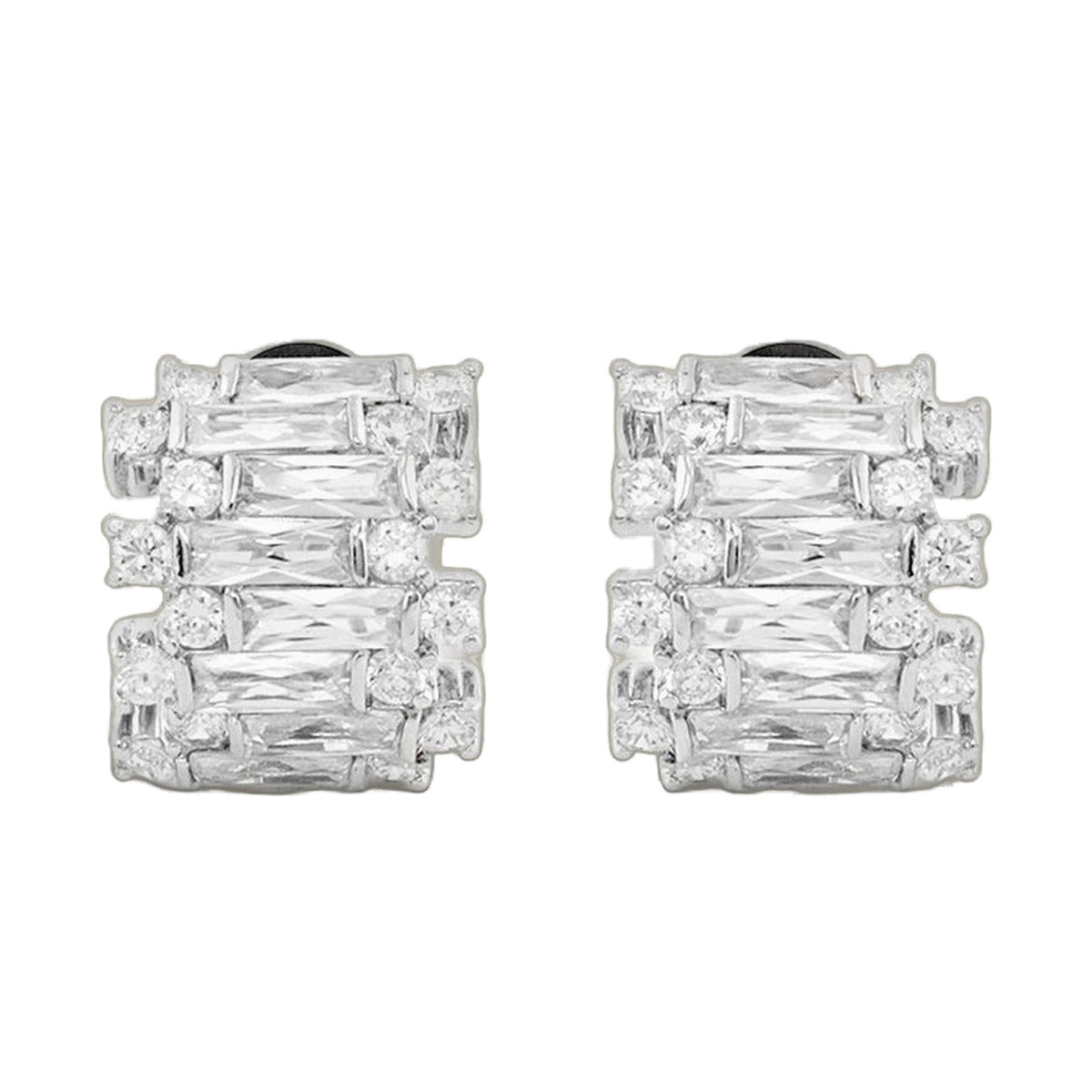 CZ Baguette Earrings by Lauren G Adams, silver-tone studs with baguette CZ stones, pair on Tampa Home & Garden Store