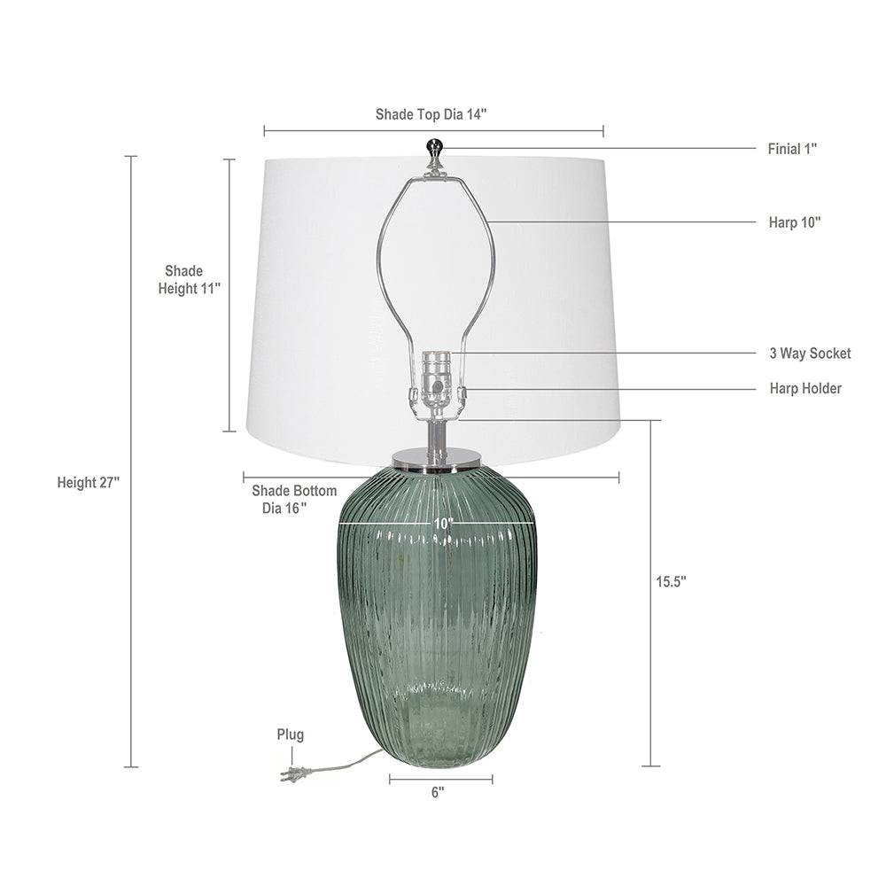 Handcrafted Art Glass Table Lamp HouseOfZazla with green ribbed glass base and white shade on Tampa Home & Garden Store