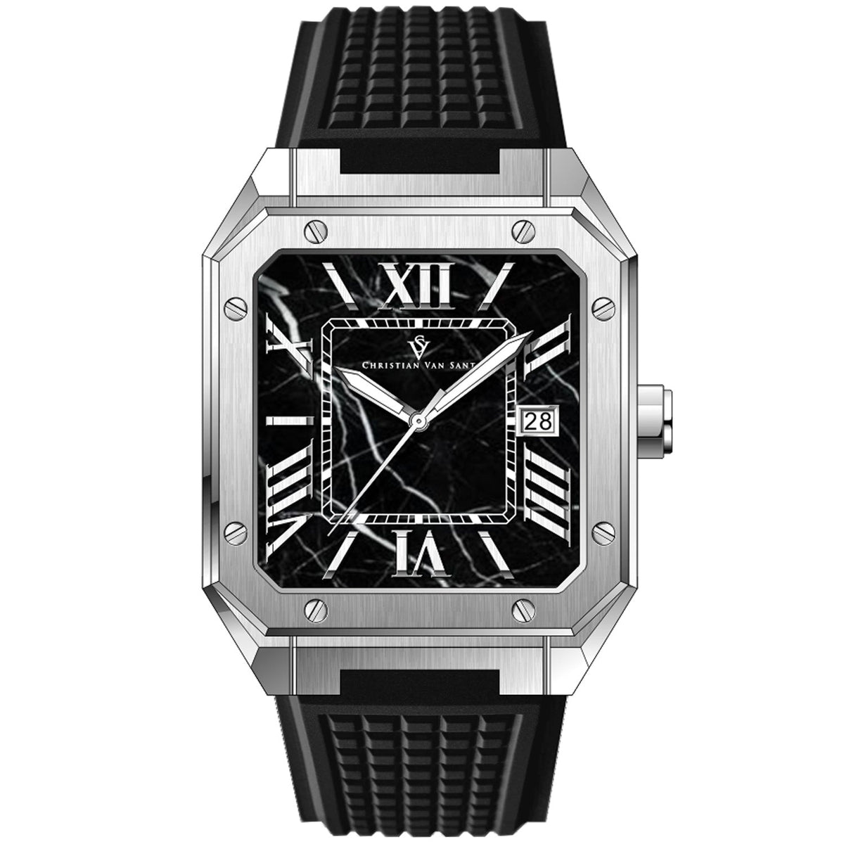 Christian Van Sant Mosaic men's watch with black marble dial and steel case on Tampa Home & Garden Store