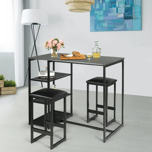 3 Piece dining set with faux marble top table and 2 black metal stools on Tampa Home & Garden Store