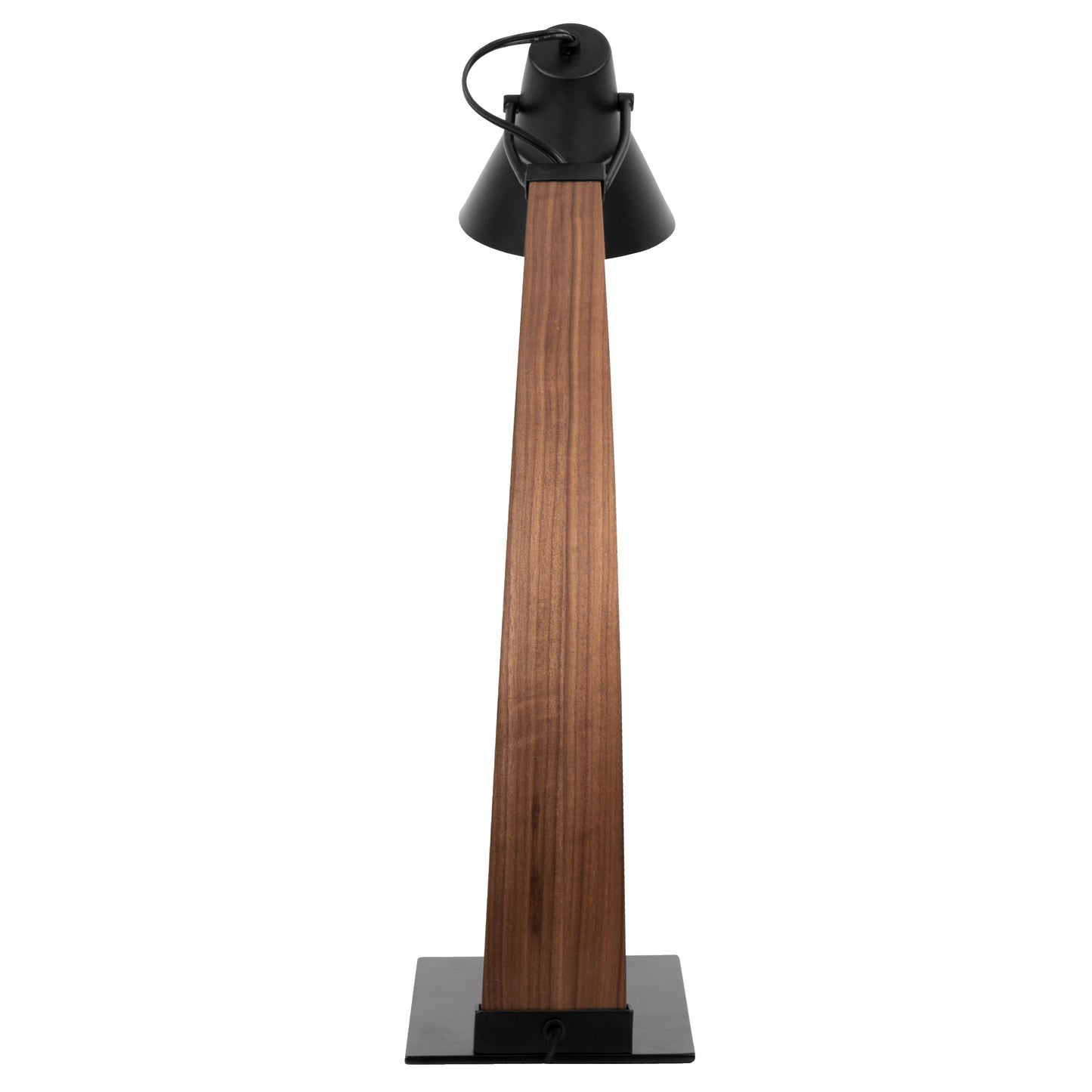 Noah mid-century modern table lamp with walnut wood stem and black metal base on Tampa Home & Garden Store