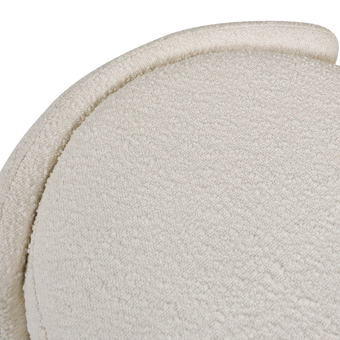 Fuji oval storage bench upholstered in ivory white boucle fabric with rounded edges on Tampa Home & Garden Store