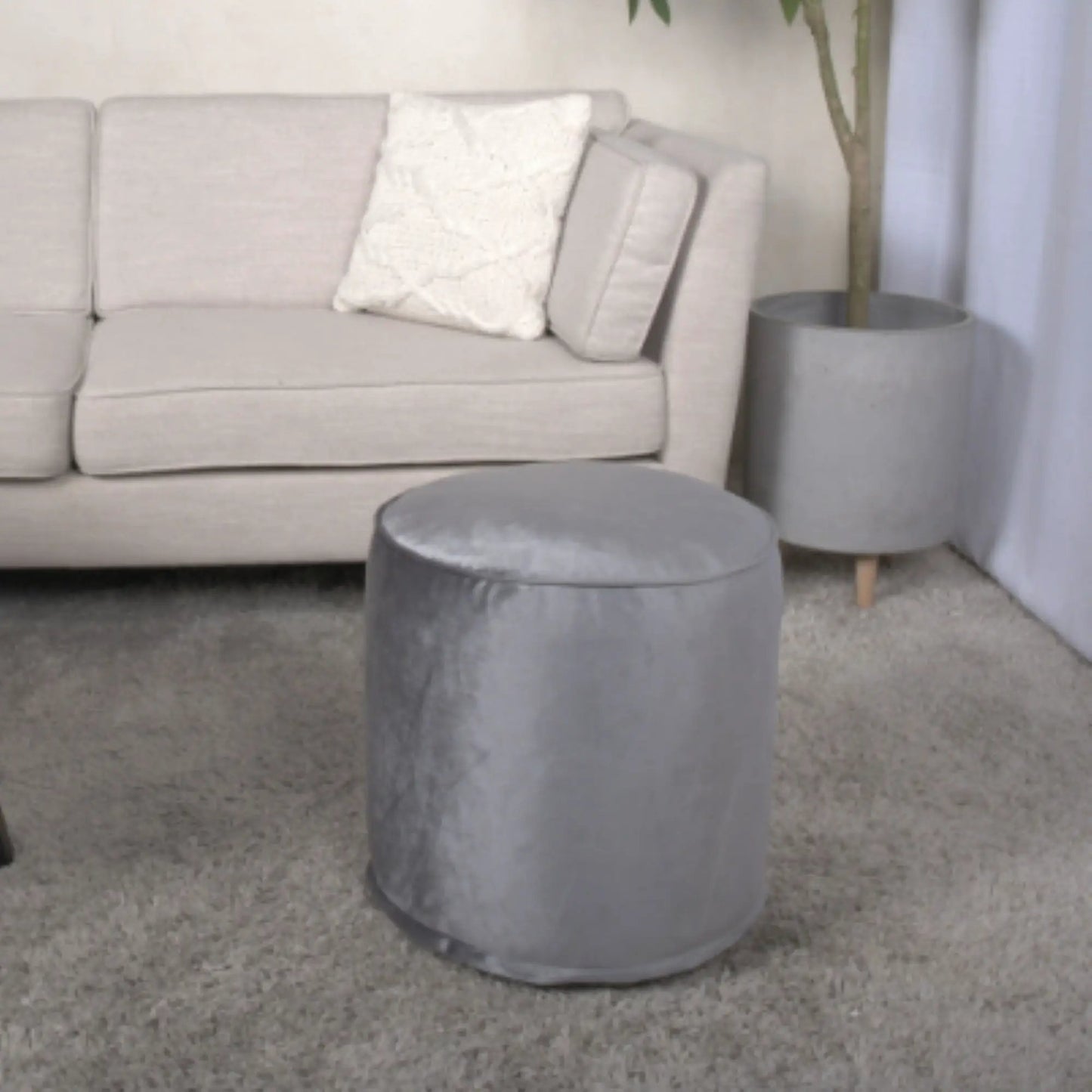 Shimon cylinder pouf ottomans in light gray fabric accent poufs 3 by Unique Piece Furniture on Tampa Home & Garden Store