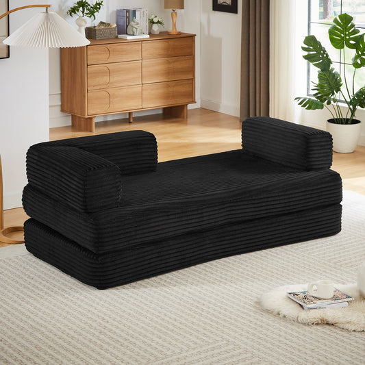 Cloud Boneless Loveseat Sofa, black ribbed upholstery in living room setting, HouseOfZazla on Tampa Home & Garden Store
