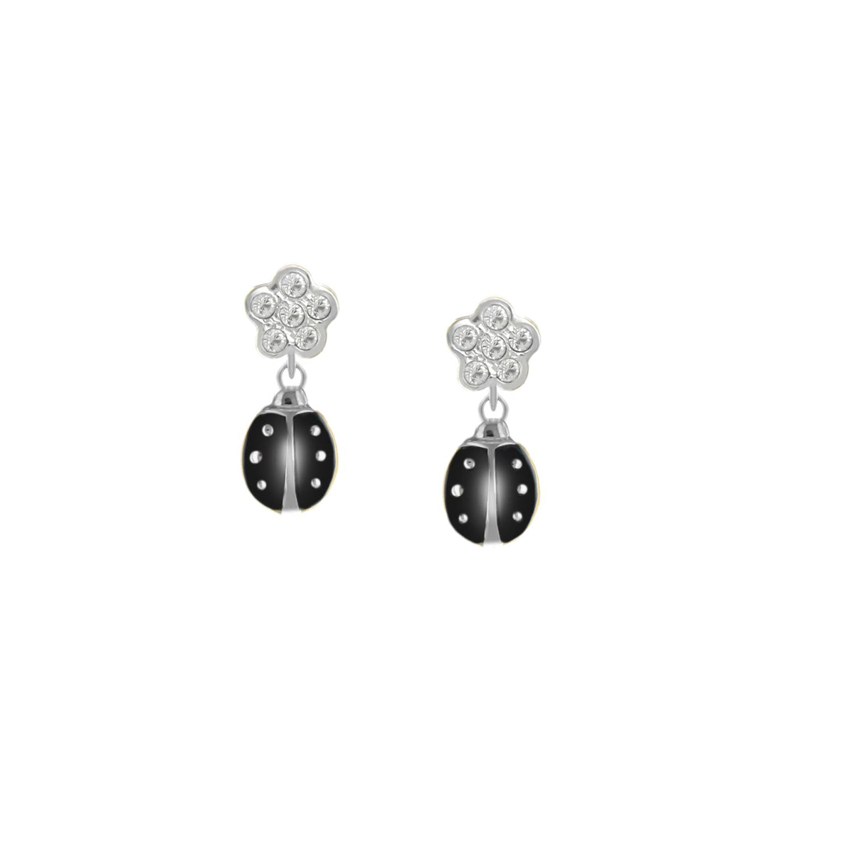Lady Poof Earring Lauren G Adams silver floral crystal top black enamel ladybug drop pair on Tampa Home & Garden Store