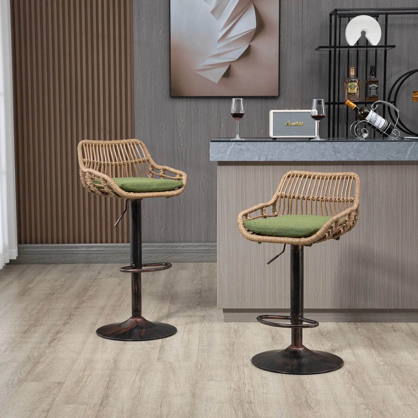 Modern Swivel Bar Stools with Footrest Set of 2
