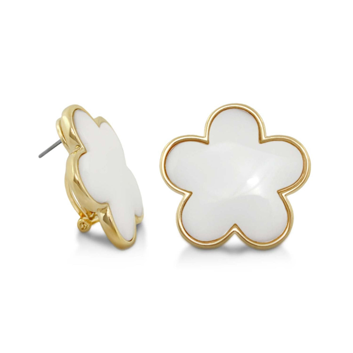 Natural Daisy Button Earrings by Lauren G Adams, white enamel flowers with gold-tone edges, pair on Tampa Home & Garden Store
