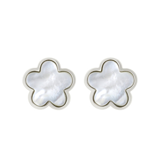 Daisy Love Earrings — Framed Flower Clip, two white enamel flowers with silver borders on Tampa Home & Garden Store