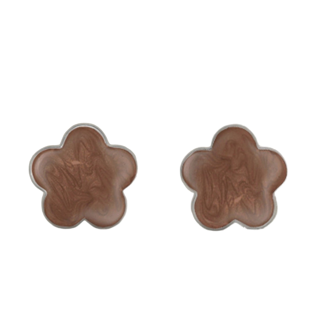Daisy Love Cocoa Flower Earrings pair, brown petal with silver rim, Lauren G Adams on Tampa Home & Garden Store