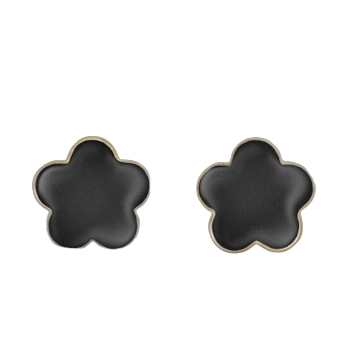 Daisy Love Earrings — Black Flower Clip, two black flower clip earrings with gold trim on Tampa Home & Garden Store