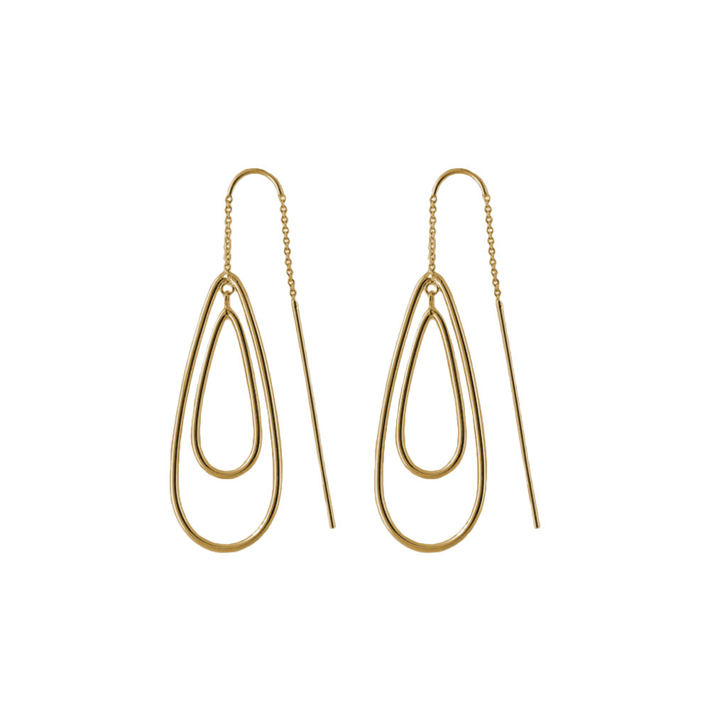Socialite Threader Earrings, gold-tone pair with double teardrop loops and chain accents on Tampa Home & Garden Store