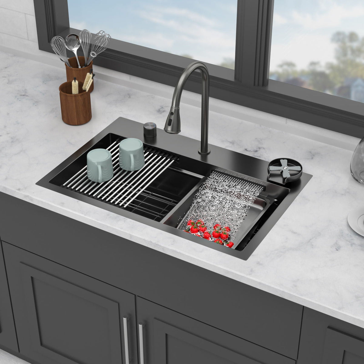 Drop-In Waterfall Sink with Pull-Out Faucet and Cup Washer, HouseOfZazla on Tampa Home & Garden Store