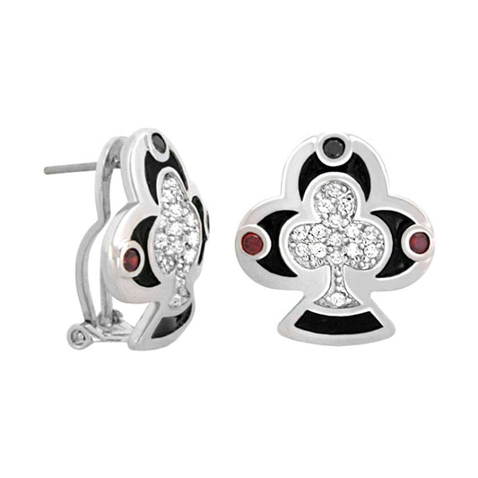 Lauren G Adams Players Club earring, silver clover with black enamel & crystals, accents, pair on Tampa Home & Garden Store