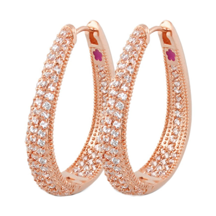 Glamour pave earrings rose gold-tone hoops encrusted with pavé crystals, 2 hoops on Tampa Home & Garden Store