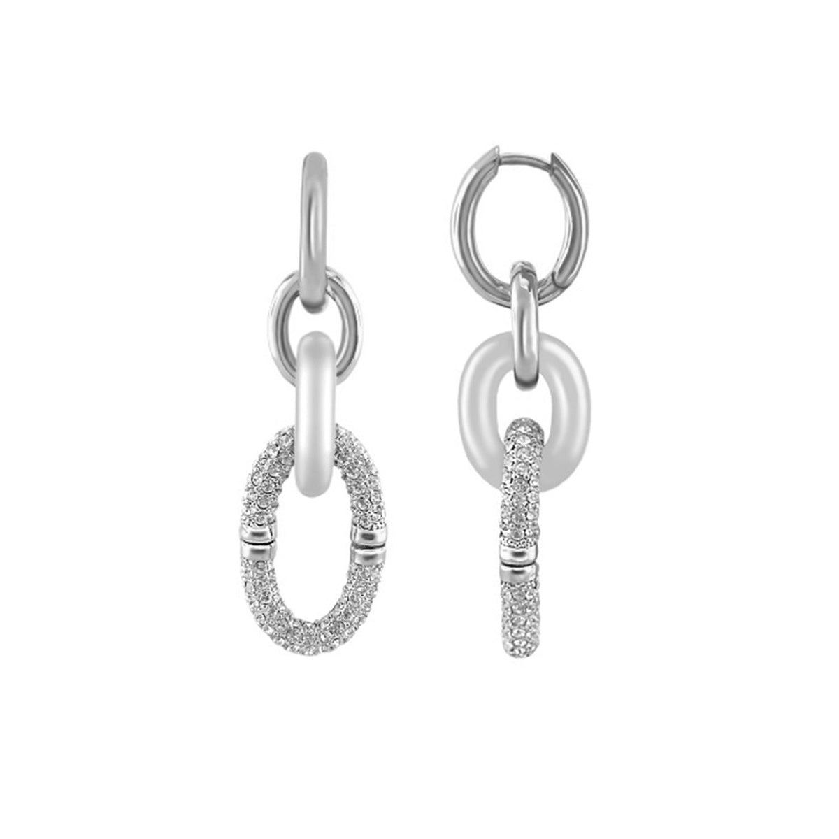 Players Club Collection statement earrings, Lauren G Adams, silver-tone pavé diamonds hoops on Tampa Home & Garden Store