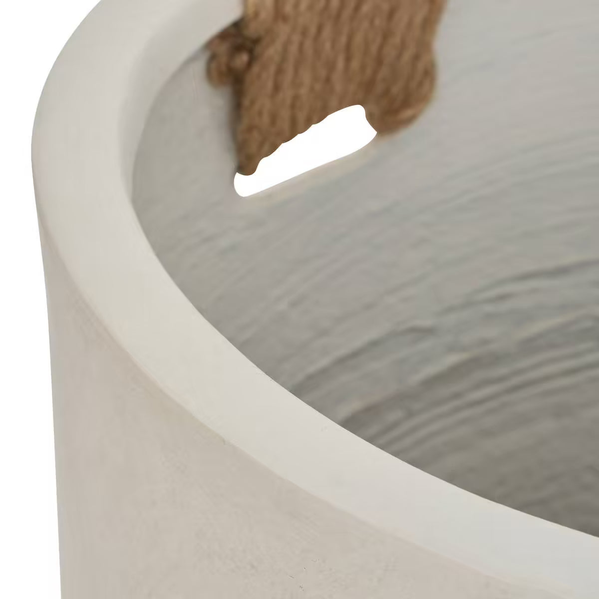 Round concrete planters set of 2, large handmade off-white pots with rope handles on Tampa Home & Garden Store