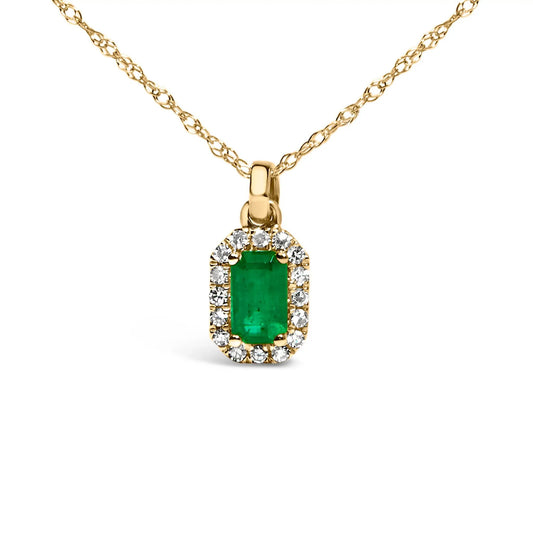 10K yellow gold emerald and diamond halo pendant with rectangular emerald centerpiece on Tampa Home & Garden Store